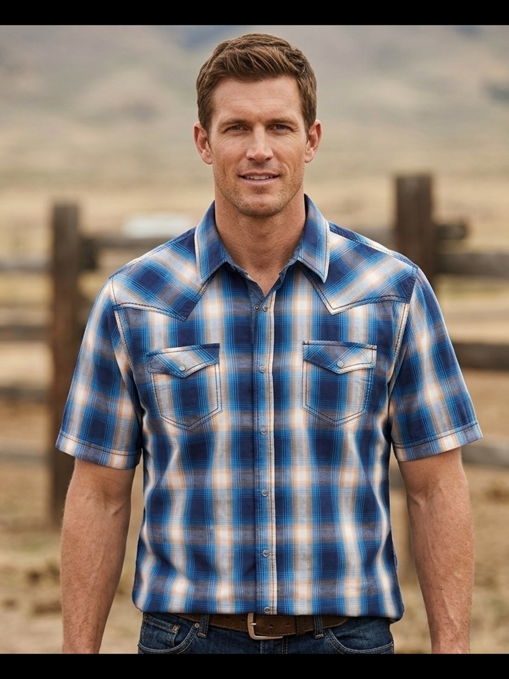 Cody James Men's Plaid Western Snap-Up Shirt Blue Size 2XLT Like New